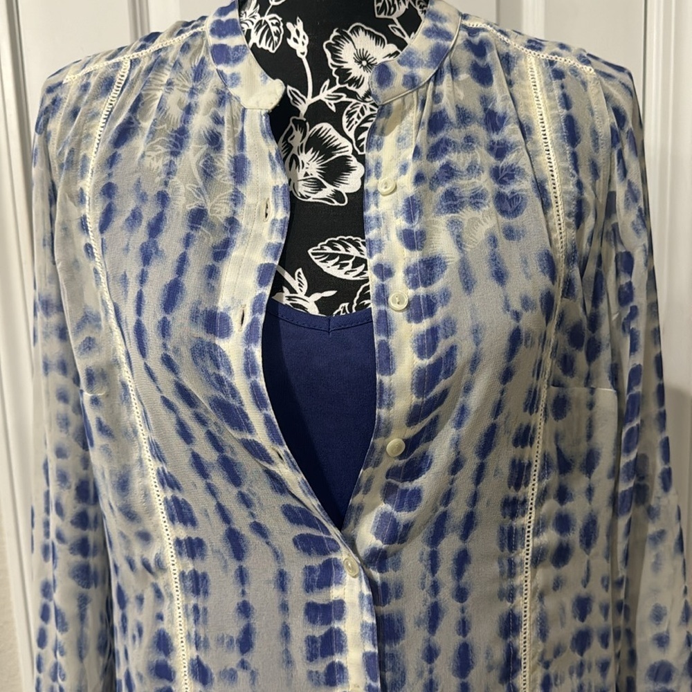 Soft Surroundings Sheer Maxi Dress w Slip XS Blue White Button Front Resort Boho - Picture 5 of 15
